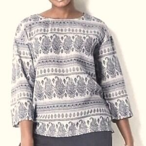 J. JILL Women's XL Petite Hemp Cotton Boho‎ Woven Tunic Shirt Paisley 3/4 Sleeve